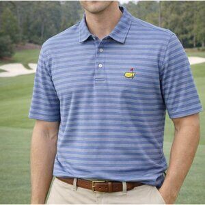 Masters Augusta Men Size XL Blue Stripe Golf S/S Polo Shirt Pima Cotton
